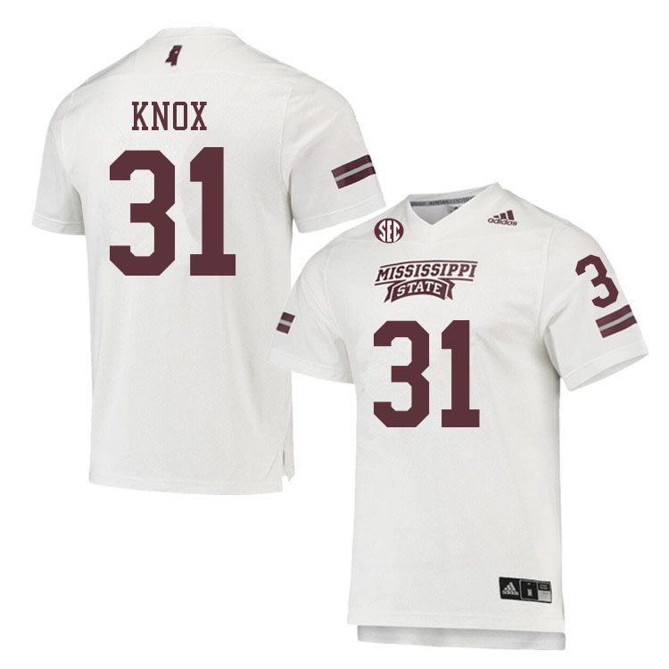 Men #31 Teddy Knox Mississippi State Bulldogs College Football Jerseys Sale-White - Click Image to Close